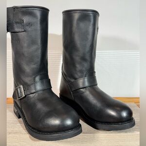 Xelement Men's Engineer Boots Size 9 Motorcycle Black Leather Harness 1440